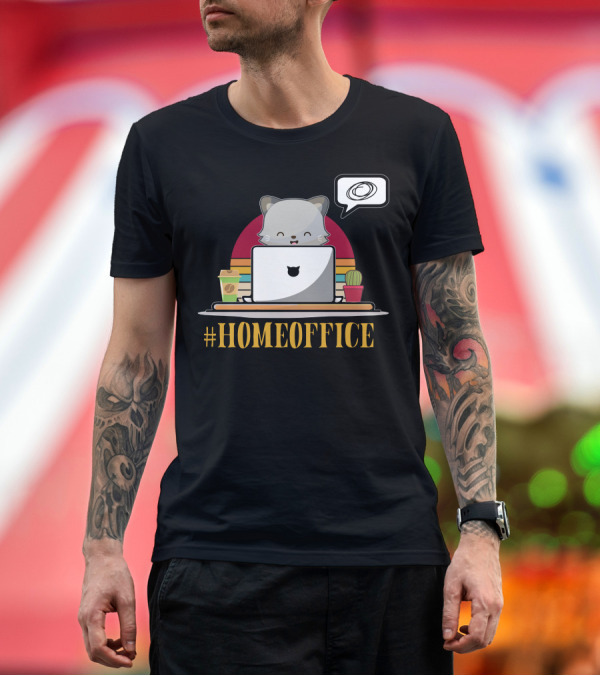 Premium T-Shirt: HomeOffice Cat at Laptop with Coffee and Cactus T-Shirt HomeOffice Cat at Laptop with Coffee and Cactus T-Shirt