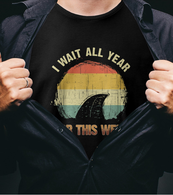 I Wait All Year For This Shark Week Retro Sunset T-Shirt