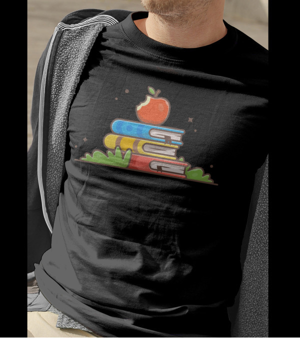 Apple On Colorful Books Stack Vintage School T-Shirt