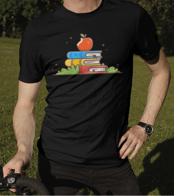 Apple On Colorful Books Stack Vintage School T-Shirt