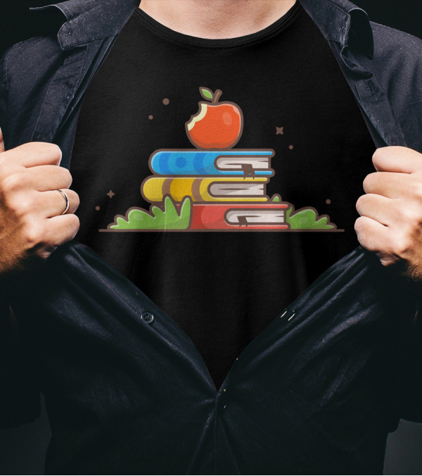 Apple On Colorful Books Stack Vintage School T-Shirt