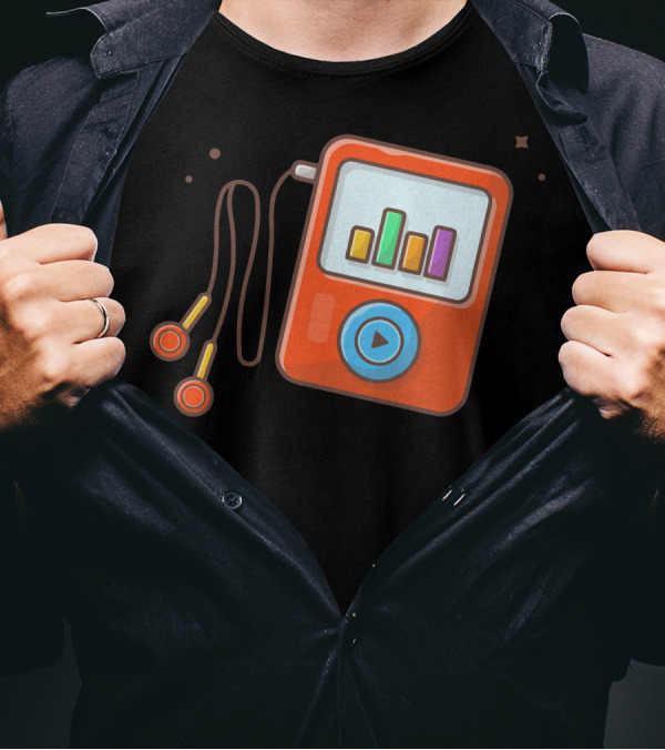 Audio Music Player Earphone Notes Portable Media Player Play Icon T-Shirt