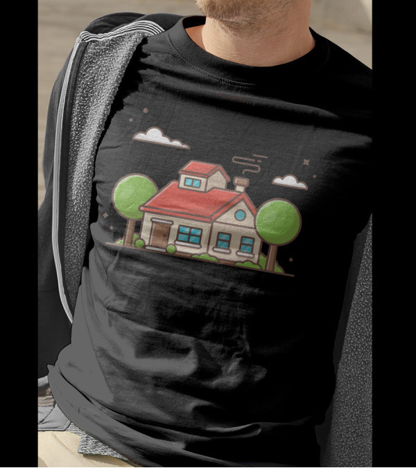 Beautiful Countryside House With Red Roof Clouds And Green Trees T-Shirt