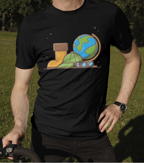 Boot, Hat, Binoculars, And Globe Adventure Elements T-Shirt