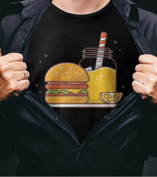 Burger And Lemonade With Ice Jar And Slice T-Shirt