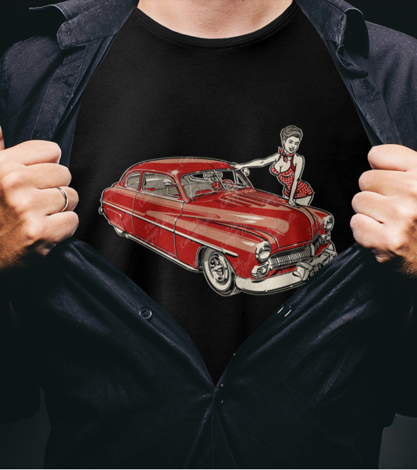 1950 Merc Custom Car With Retro Pin-Up T-Shirt