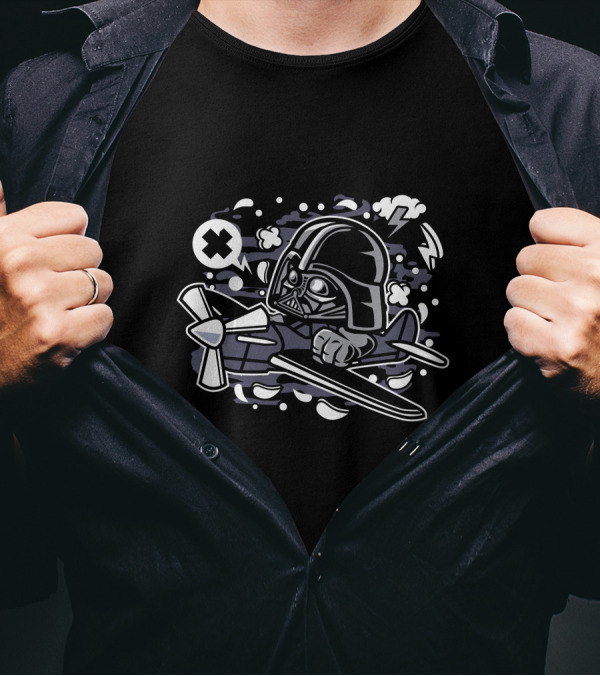 Vader In Cartoon Plane Pilot Adventure T-Shirt