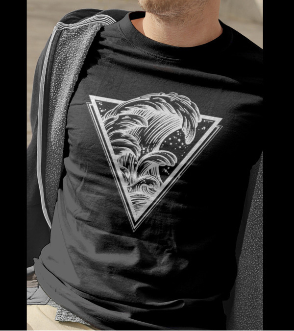 Wave In Triangle For Dark Geometric Ocean T-Shirt