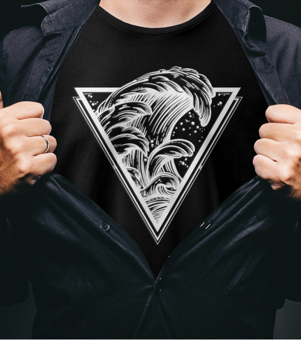 Wave In Triangle For Dark Geometric Ocean T-Shirt