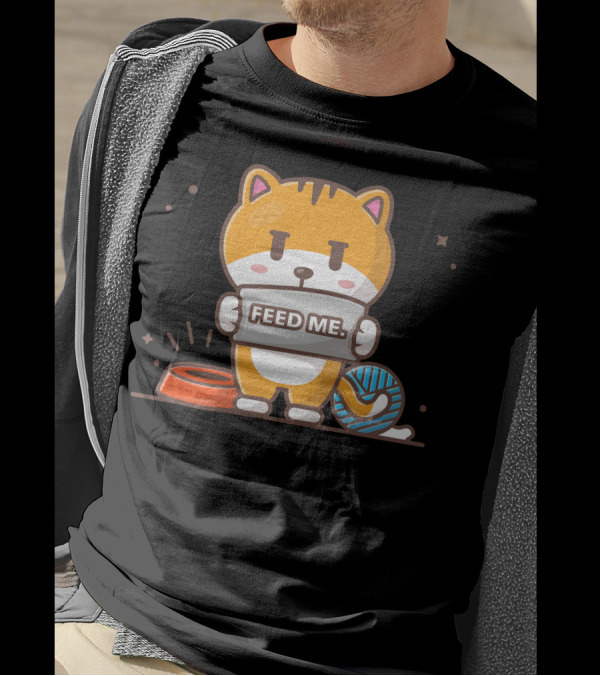 Feed Me Cat With Empty Bowl And Yarn T-Shirt
