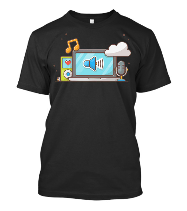 Cloud Music Player Laptop Microphone And Note Of Music System T-Shirt