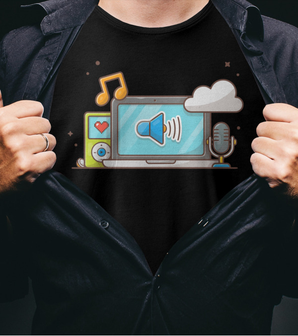 Cloud Music Player Laptop Microphone And Note Of Music System T-Shirt