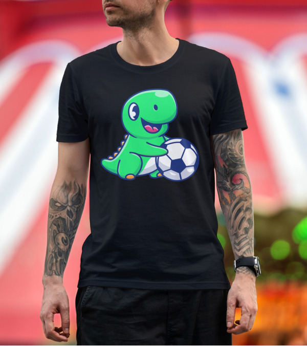 Premium T-Shirt: Cute Dinosaur Playing Soccer Ball T-Shirt Cute Dinosaur Playing Soccer Ball T-Shirt