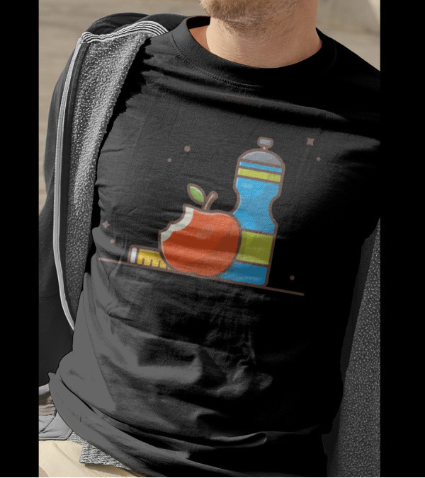 Diet Program Menu With Apple Fruit Water Bottle Fitness Elements T-Shirt