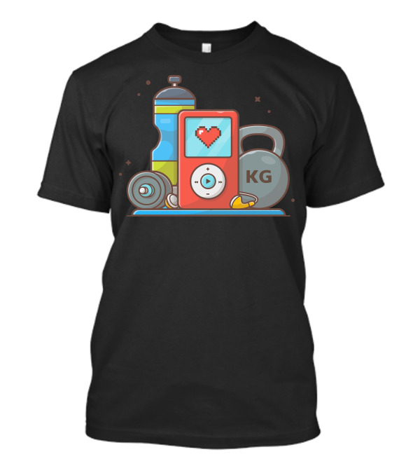 Digital Audio Player Heart Icon With Barbell Kettlebell KG And Water Bottle T-Shirt