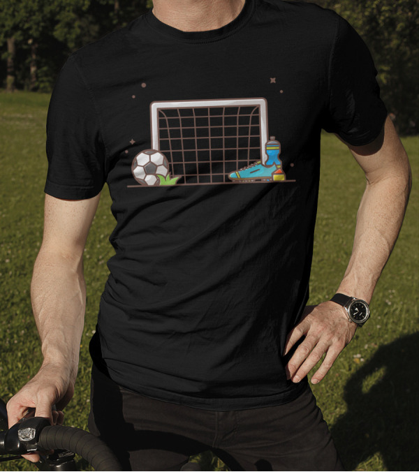 Goal Net Soccer Ball Cleat And Mineral Water T-Shirt