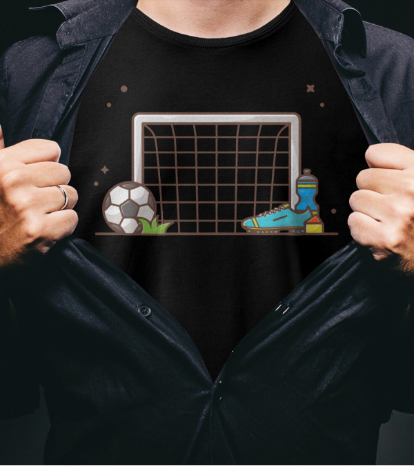 Goal Net Soccer Ball Cleat And Mineral Water T-Shirt