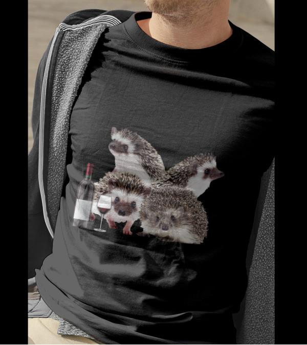 A Woman Cannot Survive On Wine Alone She Also Needs Hedgehogs With Wine Bottle And Glass T-Shirt