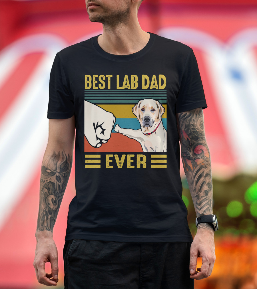 Best Lab Dad Ever Labrador Retriever Dog Fist Bump Retro Stripes T-Shirt