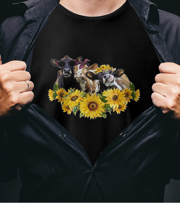 Not My Pasture Not My Problem Cow Sunflowers T-Shirt