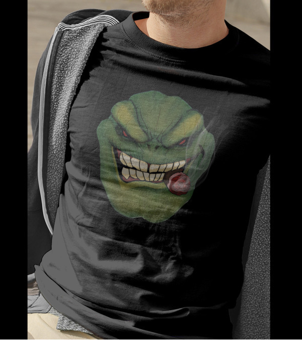 Green Monster Grinning With Cigar Smoking Face T-Shirt