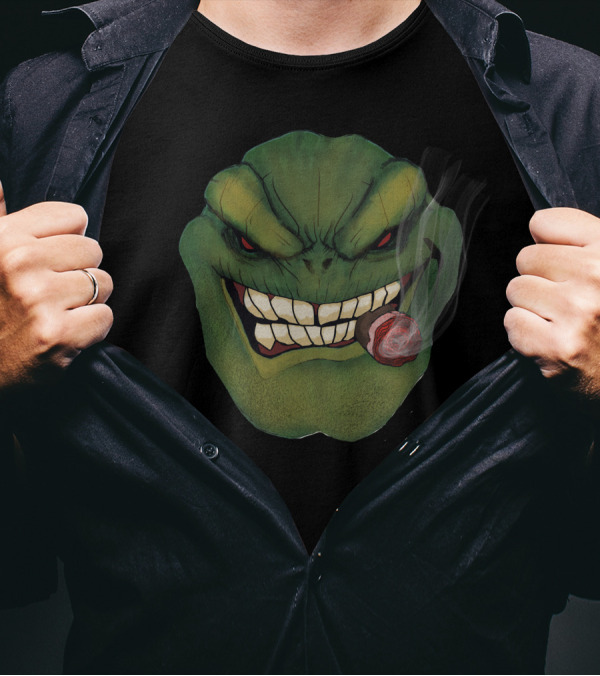 Green Monster Grinning With Cigar Smoking Face T-Shirt