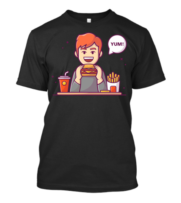 YUM Happy Man Enjoying Hamburger French Fries And Soda T-Shirt