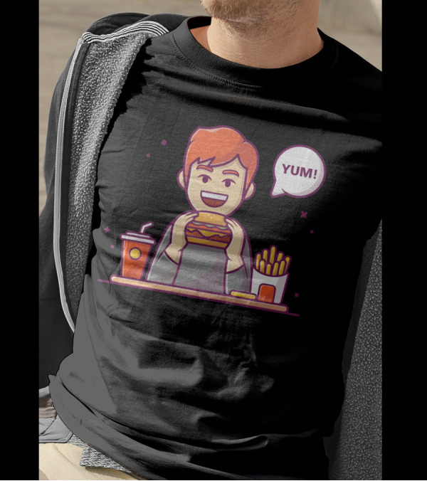 YUM Happy Man Enjoying Hamburger French Fries And Soda T-Shirt