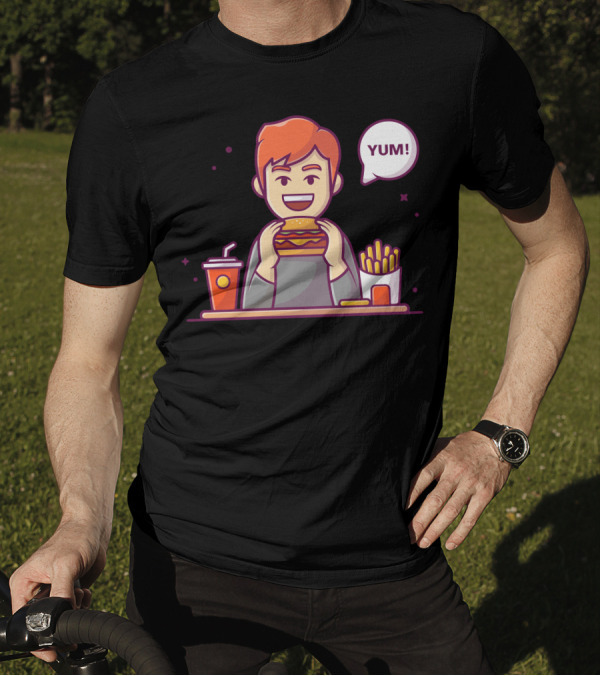 YUM Happy Man Enjoying Hamburger French Fries And Soda T-Shirt
