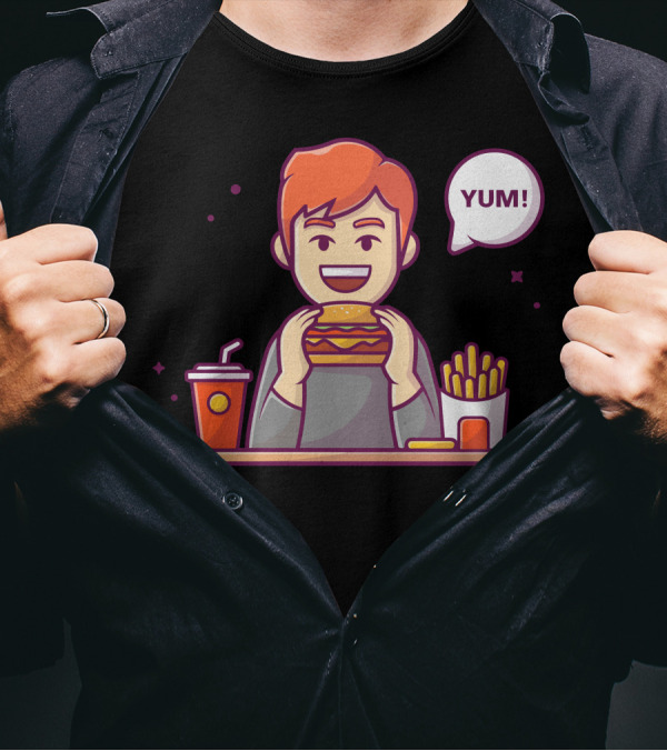 YUM Happy Man Enjoying Hamburger French Fries And Soda T-Shirt