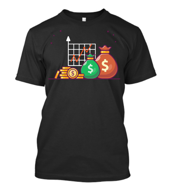 Investment Growth Chart With Money Bags And Dollar Coins T-Shirt