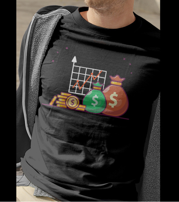 Investment Growth Chart With Money Bags And Dollar Coins T-Shirt
