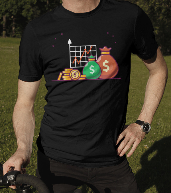 Investment Growth Chart With Money Bags And Dollar Coins T-Shirt