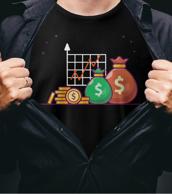 Investment Growth Chart With Money Bags And Dollar Coins T-Shirt