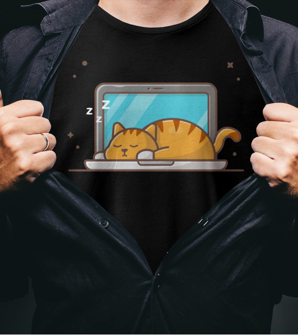 Lazy Cat Sleeping On Laptop With Zzzs T-Shirt