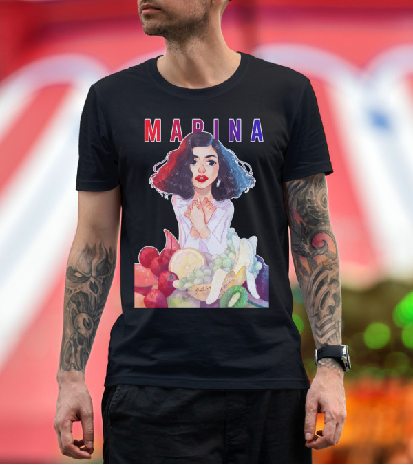 Premium T-Shirt: MARINA Fruit Woman Portrait Dark Hair Red Lips T-Shirt MARINA Fruit Woman Portrait Dark Hair Red Lips T-Shirt