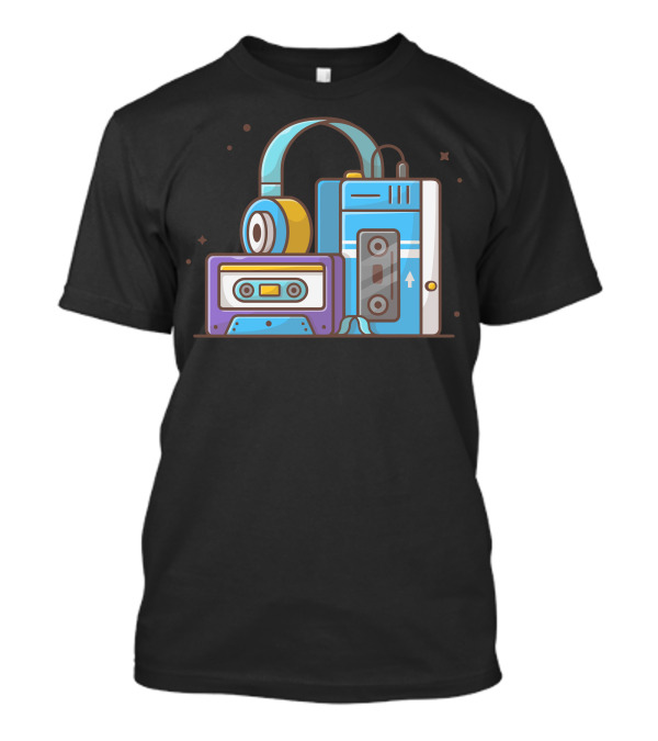 Old Music Player With Cassette And Headphone Retro Vibes T-Shirt