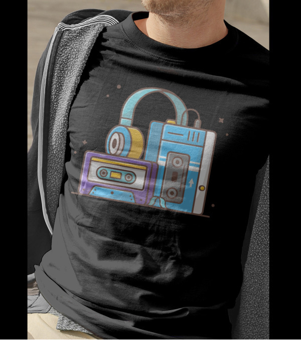 Old Music Player With Cassette And Headphone Retro Vibes T-Shirt