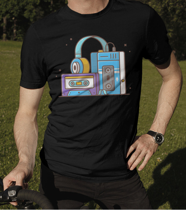 Old Music Player With Cassette And Headphone Retro Vibes T-Shirt