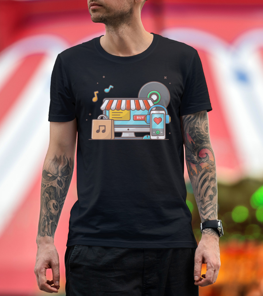 Online Music Store Vinyl Smartphone Headphone Icons Buy T-Shirt
