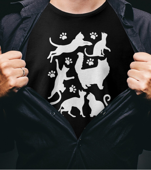 Cats And Paws Silhouettes Playful Kitty T-Shirt