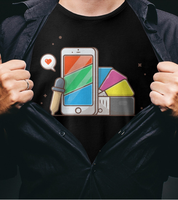 Phone RGB CMYK Palette With Heart Icon And Color Dropper Tool T-Shirt