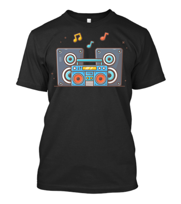 Retro Cassette Recorder With Sound Speaker And Musical Notes Icons T-Shirt