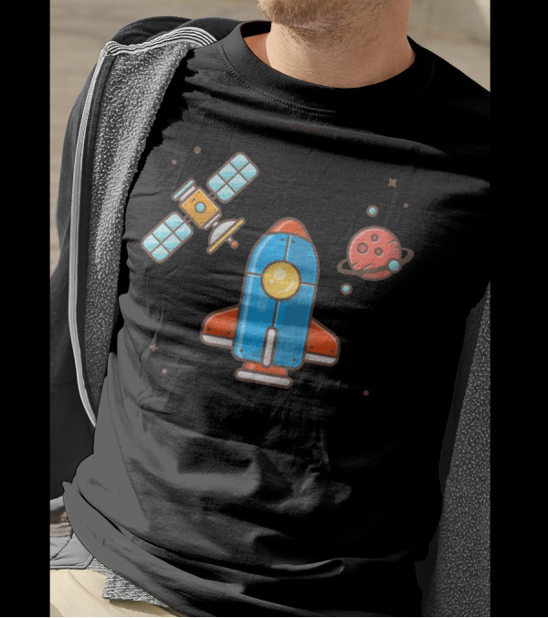Space Shuttle With Red Planet And Satellite T-Shirt