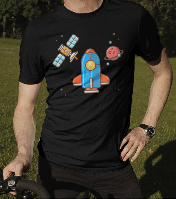 Space Shuttle With Red Planet And Satellite T-Shirt