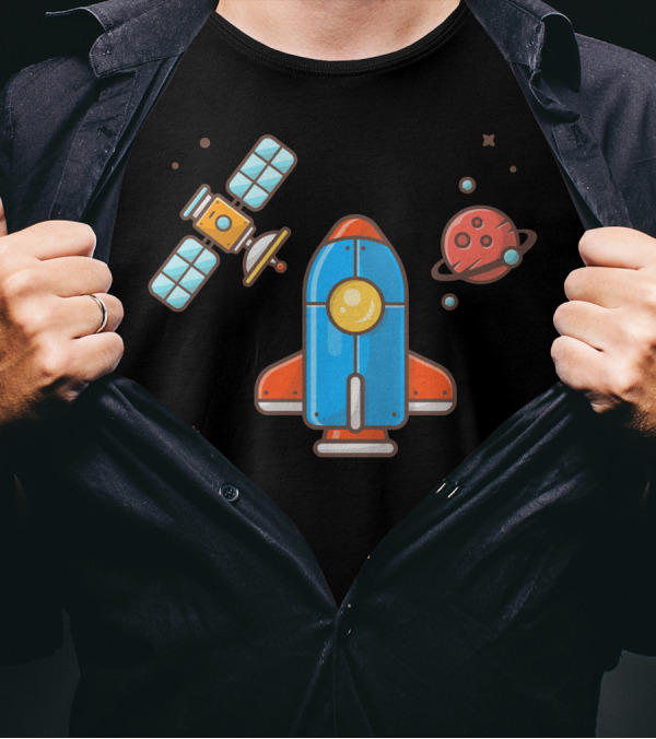 Space Shuttle With Red Planet And Satellite T-Shirt