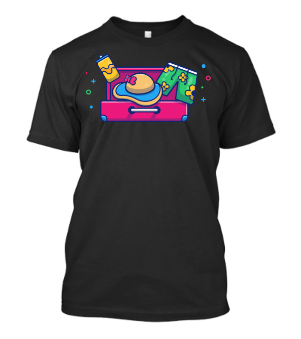 Suitcase With Swimsuit Beach Hat And Juice Box T-Shirt