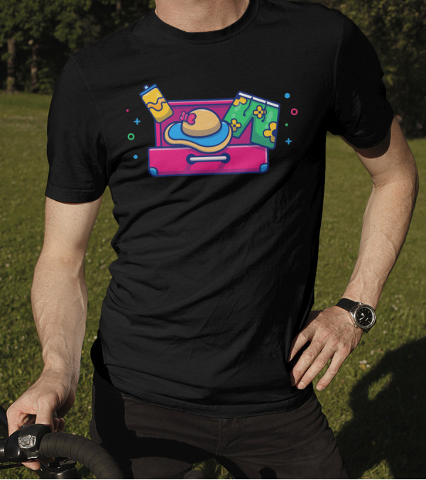 Suitcase With Swimsuit Beach Hat And Juice Box T-Shirt