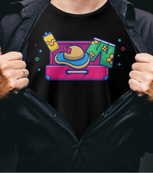 Suitcase With Swimsuit Beach Hat And Juice Box T-Shirt