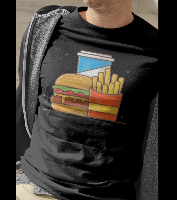 Tasty Combo Kid Meal Cheese Burger French Fries Soda Iconic Fast Food Elements T-Shirt